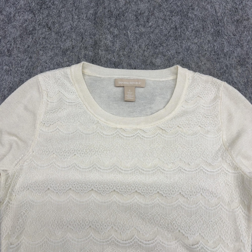 Banana Republic Sweater Womens S Beige Cream Lace Front Long Sleeve Pullover